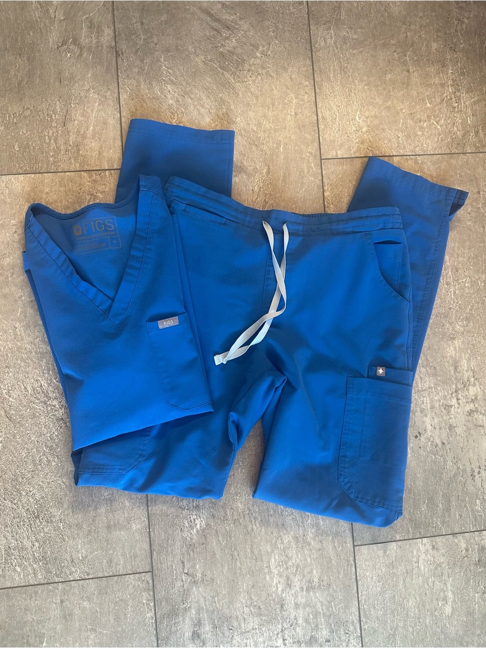 Figs Royal Blue Set Catarina Top Straight Leg Bottoms Size Small Tall EUC